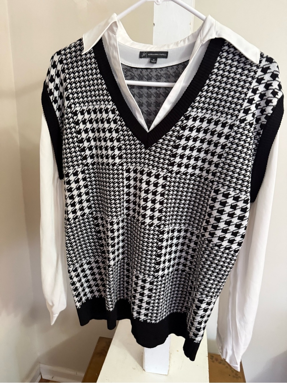 New Adrianna Papell Twofer Houndstooth Sweater Vest